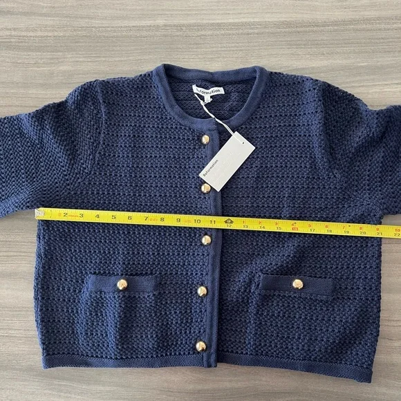 Reformation Navy Cardigan with Gold Buttons - Picture 6 of 10